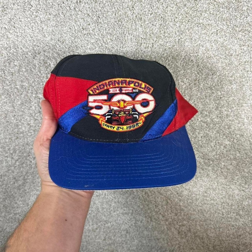 Vintage 90s Indianapolis 500 Logo 7 black multicolor racing SnapBack hat cap